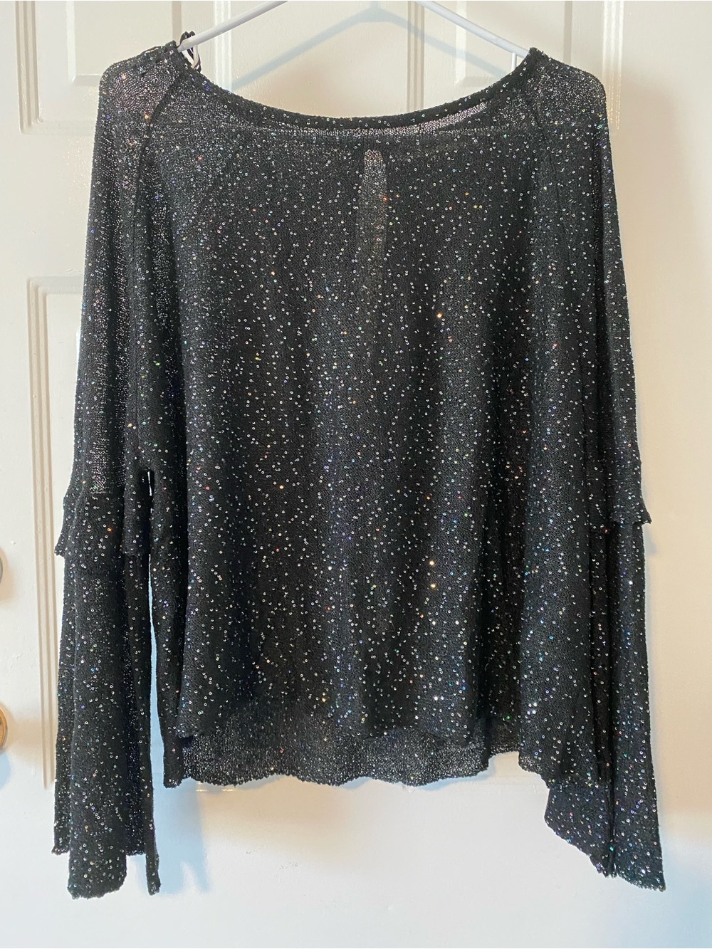 Zara Black Glitter Knit Boatneck Top